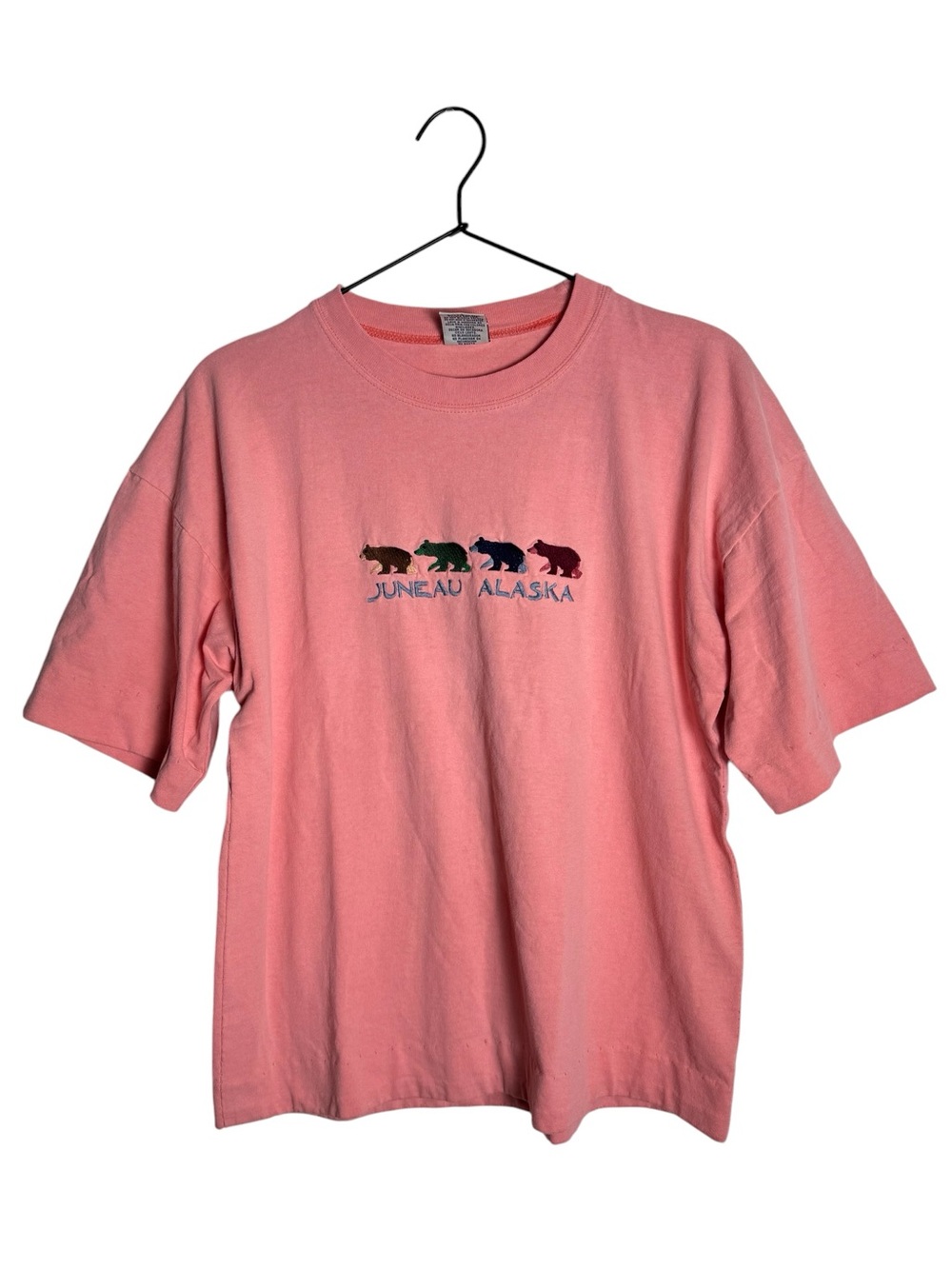 Vintage 90s TSC West Juneau Alaska T-Shirt Embroidered Bears Heavyweight Pink